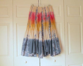 Vintage tie dyed Cotton gauze hippie Skirt