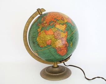 Vintage World Globe 1957 Illuminated Glass Cram's Deluxe 8" Scarce