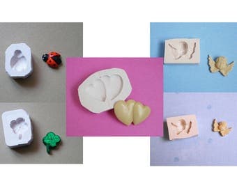Lot 5 moules en silicone coeurs trèfle coccinelle et anges pour décoration loisirs créatifs