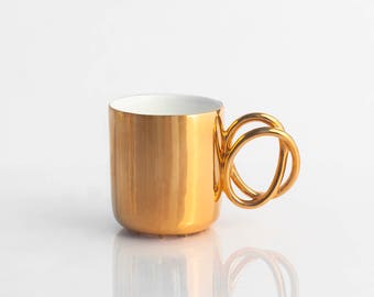 Gold porcelain cups set ceramic mugs for coffee or tea