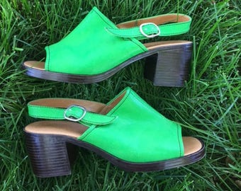 Funky 70's Electric Green Sling-backs Heels
