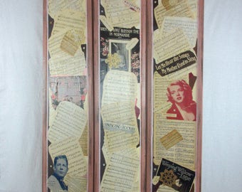 Vintage Handmade Folding Dressing Screen Room Divider Antique Music Lace