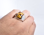 Vintage 1980's Gothic Stainless Steel Genuine Tiger's Eye Ring