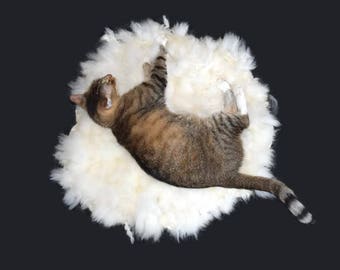 Cruelty Free, Alpaca, Cat Bed, Pet Mat, Felted Fleece Rug, White Wool, Dog Mat, Basket Liner, Supporting Small Farms of The United States