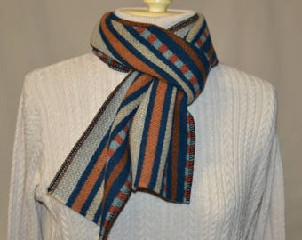 Scarf mens or womens Chimayo Scarf handmade of Pendleton Wool mid-weight fabric striped geomtetric scarf navy blue and rust perfect Fall