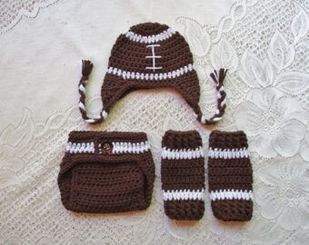 Crochet Football Hat, Leg Warmers and Diaper Cover Photo Prop Set - Available in 0 to 24 Months