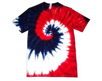 Mens Red, White, and Blue Tie Dye Shirt, 4th of July Shirt, Standard and Plus Sizes, Patriotic Colors, Eco-friendly Dyeing