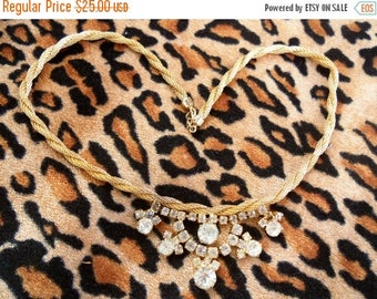 Now On Sale Vintage Rhinestone Necklace 1950's Collectible Hollywood Regency Mad Men Mod Black Tie Formal Rockabilly Jewelry