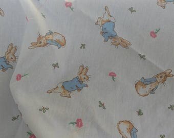 Vintage Beatrix Potter Peter Rabbit Fabric Scraps - Retro Bunny Fabric, Whimsical Vintage Peter Rabbit Cotton Material, Nursery Matetial