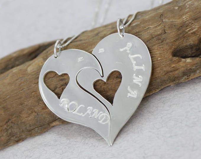 Couples Necklace Broken Heart Necklace His and Hers Love Necklace Lover Necklace Initial Necklace Half Heart Sterling Silver 925