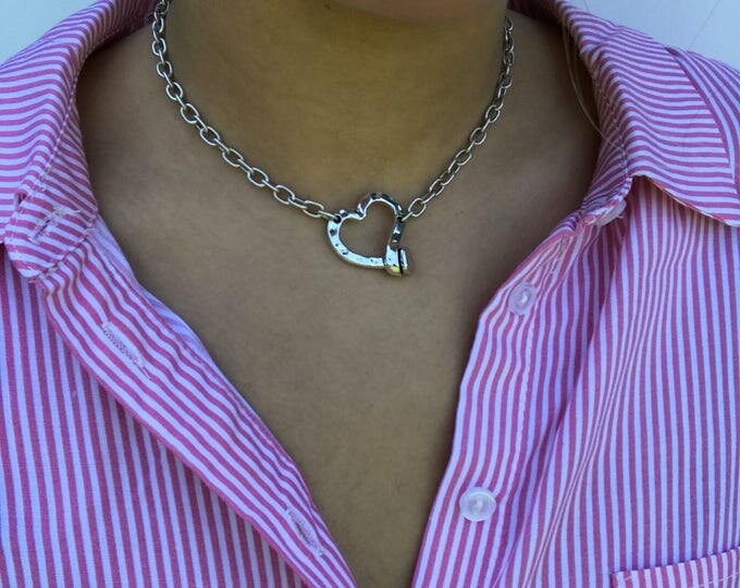 Chain necklace, silver choker, silver necklace, choker necklace, necklace choker, uno de 50, silver plated necklace, heart choker