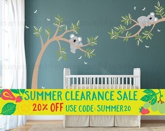 Koala Wall Decal | Koala Bears in Tree with Dragonflies | Custom Baby Nursery and Children's Room Interior Design | Easy Application 058