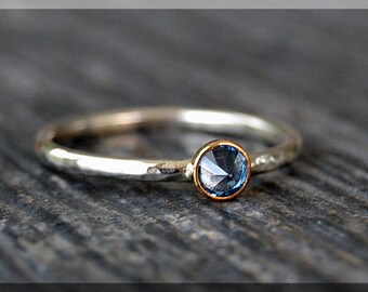 Sterling Silver Birthstone Ring, Choose Your Birthstone, Stacking Gemstone Ring, Layering Ring, Layering Mixed Metal Ring, Inverted Setting