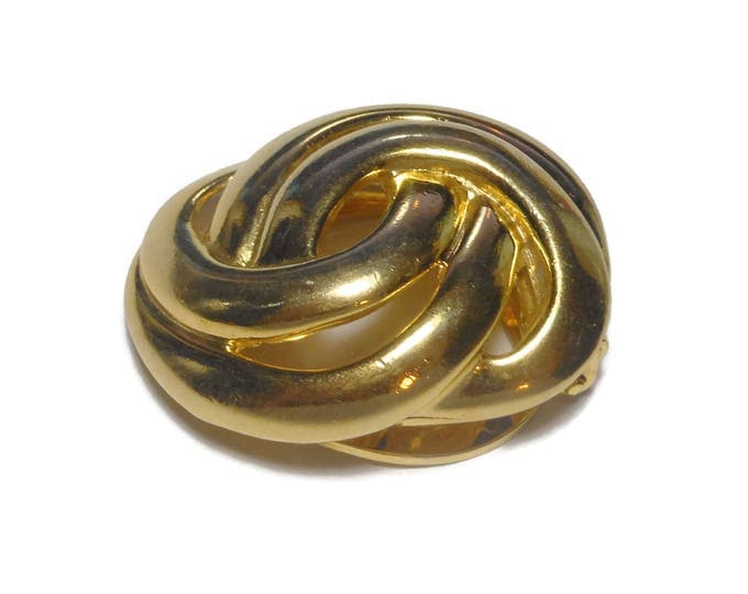 Gold scroll clip ring, gold tone ridges, oval shaped scarf slide, sweater clip vintage