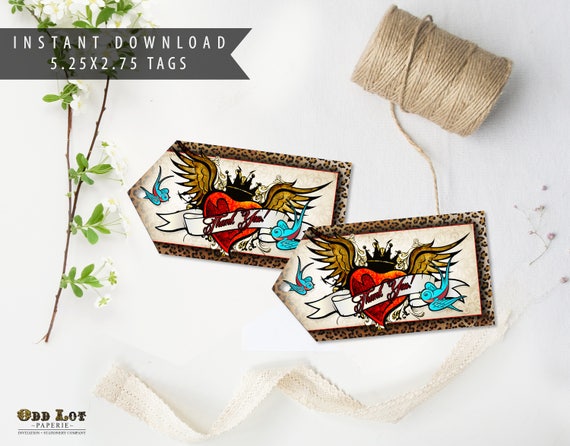 Rockabilly Thank You Tags Rock N Roll style thanks Gift Favor Tags Instant Download Thank You Tags Rocker Vintage Style Winged Heart Thanks Il_570xn