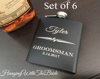 Set of 6 Personalized Flask Groomsmen Gift Box - Groomsmen Flask Set - Gifts for Groomsmen - Monogram Flask - Custom Flask Set for Groomsmen