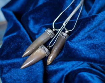 Belemnite fossil silver pendant, bullet shape boho silver necklace, real fossil jewelry, witchy jewelry,