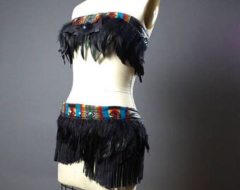 ON SALE Festival Clothing - Burning man Clothing - Native American Inspired - Hippie - Festival Fashion - Feather Costume - Rave