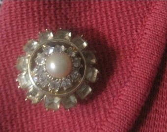 Topaz Colored Glass With Pearl Center, 1950's, Mid Century, Vintage Jewelry