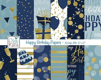 Happy Birthday Digital Papers - Scrapbooking, card design, invitations, stickers, background, paper crafts, web design - INSTANT DOWNLOAD