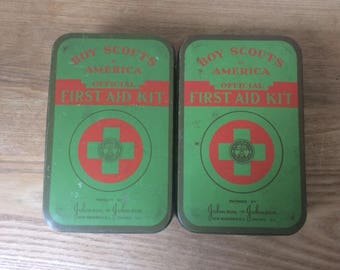 Vintage Tin Official Boy Scouts of America First Aid Kit, Johnson and Johnson BSA Tin