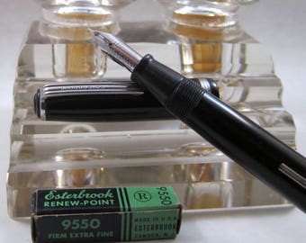 Restored Esterbrook J Fountain Pen Classic Black with NOS 9550 Extra-Fine Point Nib Vintage 1950's