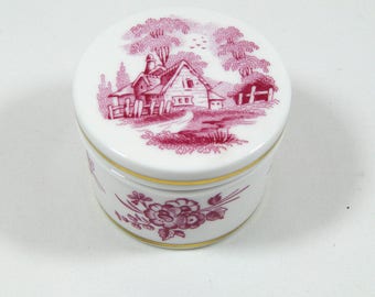Vintage Spode Trinket Ring Box Cranberry Red Toile