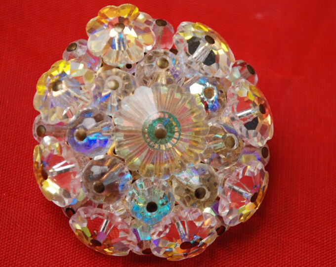 Rivoli Rhinestone Brooch - floral glass Crystal - Flower Bead cluster - Atomic - Mid Century - pin