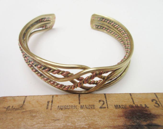 Brass Copper Bracelet - Braided cuff - mixed metal Bangle