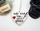 Valentine Horror necklace, Horror movie jewelry, blood spatter necklace, Dexter, blood spatter, bloody knife, Horror Heart Necklace, bloody