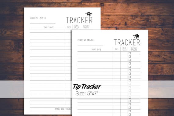 Printable Tip Tracker Digital Download Server Finance