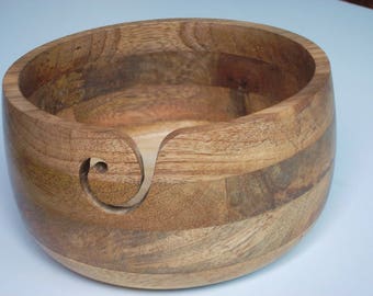 wooden yarn bowl, medium size, mango wood, knitting, crochet, wool, yarn