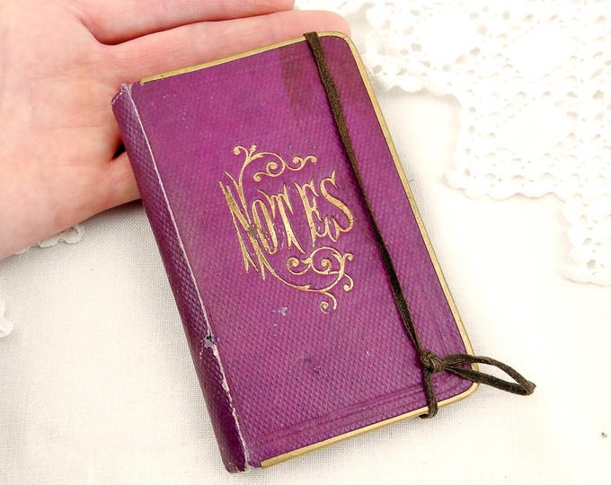 Antique Unused French Pocket Note Book, Small Writing Booklet With Burgundy Cover and Gold Lettering from France, Brocante Home Decor