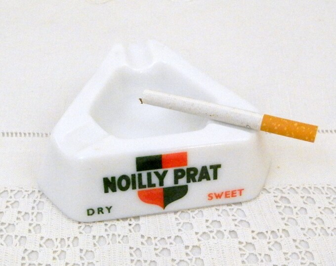 Vintage Mid Century French White Milk Glass Nouilly Prat Promotional Advertising Ashtray, 60s, 70s Retro Collectible Tobacciana from France Vintage Mid Century French White Milk Glass Nouilly Prat Promotional Advertising Ashtray, 60s, 70s Retro Collectible Tobacciana from France