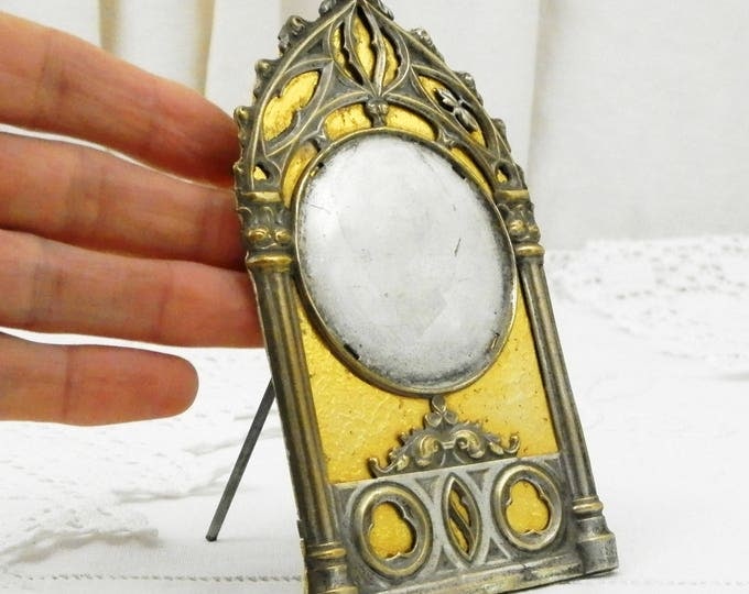 Antique French Gothic Style Silver and Gold Plated Picture Mount, Victorian Free Standing Picture Frame from France, Brocante Home Interior