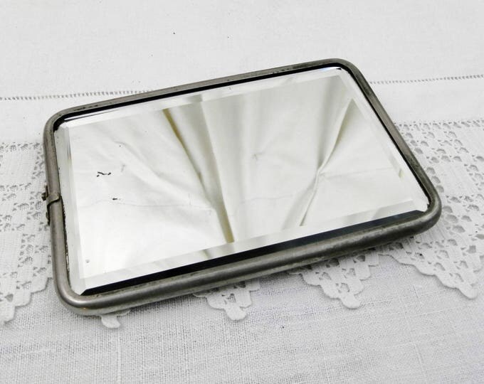 Antique 20's French Barber's Beveled Mirror with Adjustable Free Standing Easel Chrome Frame,Hand Held Wall Hanging Retro Bathroom