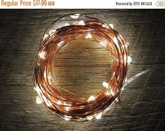CLEARANCE limited supply 100 LED Battery Operated Fairy Lights, 10M 33 feet, Rustic Wedding Decor, Room Decor, Copper Wire Strand Warm Whit