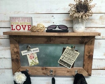 ON SALE Rustic home decor, entryway shelf, coat rack, galvanized metal, wood shelf, metal shelf, Rustic Shelf, entry way shelves, coat rack
