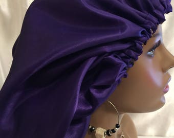 Satin Bonnet -Reversible-One Size Fits All-adjustable charmeuse satin Includes- satin scrunchie