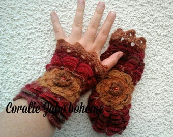 Mitaines femme en laine-mitaines automne feerique-mitaines crochet originales made in France