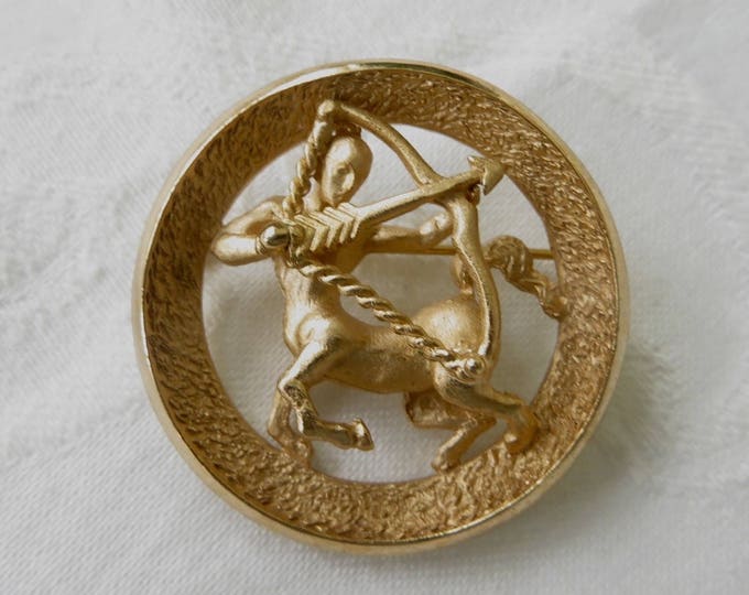Crown Trifari Sagittarius Brooch, Vintage Centaur Pin, November December Birthstone,Astrology Jewelry, Sagittarius Jewelry