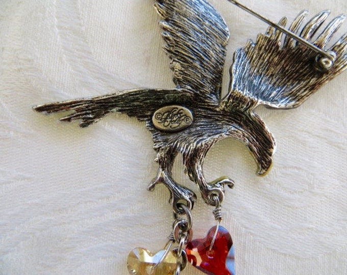 KIRKS FOLLY Eagle Brooch, Dangling Hearts, Military Wife, Military Mom, Armed Forces, Patriotic Pin