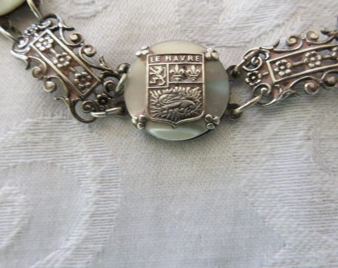 Vintage French Souvenir Bracelet, LeHavre Nautical Panel Bracelet, Vintage French Jewelry