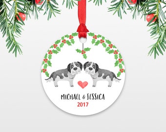 Personalized Christmas Ornaments St Bernard Dog Couple Engaged Christmas Ornament Engagement Ornament Wedding Ornament Christmas Decoration