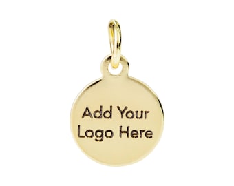 Custom Jewelry Tag, Custom Metal Tag with Logo Laser Engraved on Round Disc Tags Sequins, 14K Gold Plated,6~12mm,Sample Service, F0LC.GO01.C