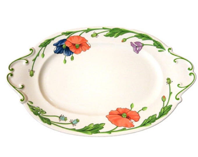 Villeroy & Boch Amapola Oval Serving Platter, 14 Inch, Vintage Dish, Vitro Porcelain, Luxembourg Germany