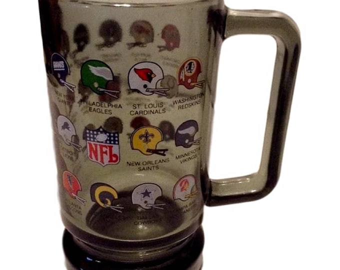NFL Football Mugs, Football Gifts, Sports Barware Beer Mugs, Vintage Smoked Glass , Man Cave Gifts, Gifts For Men