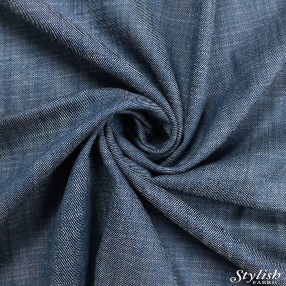 Indigo Chambray Denim Cross Hatch Woven Cotton Fabric by the