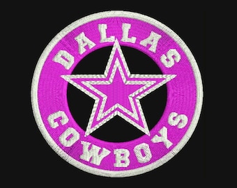 Dallas Cowboys Round Tag Icon with Football Machine Embroidery Design - Instant Download Filled Stitches Design 369A