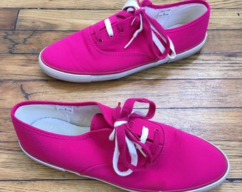 1990s Adrienne Vittadini Bright Pink Tennis Shoes, Size 8
